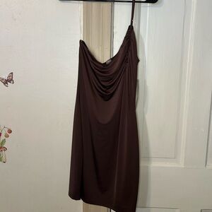 Mono B One Shoulder Brown Dress